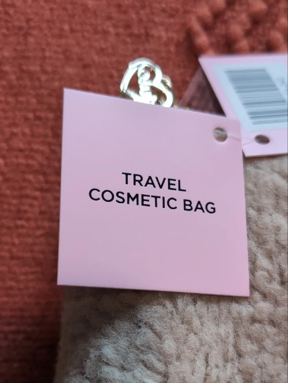 Juicy Couture Faux Fur & Metallic Cosmetic Pouch - Cream and Rose Gold